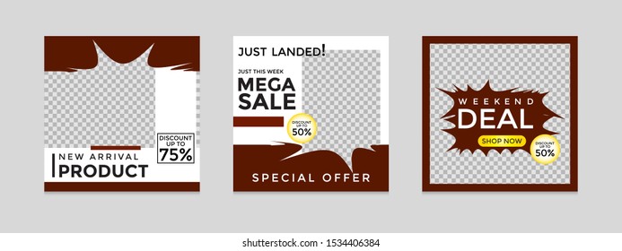 editable social networking post templates. for marketing on social media. frames, stories in puzzles, backgrounds, banners, vector illustration elements