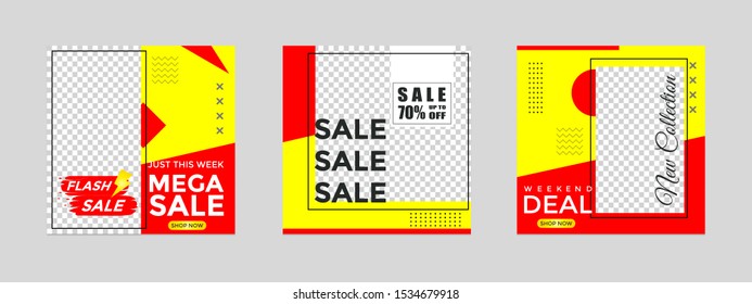 editable social networking post templates. for marketing on social media. frames, stories in puzzles, backgrounds, banners, vector illustration elements