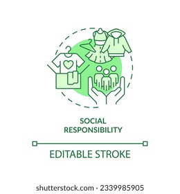 Editable social responsibility green icon concept, isolated vector, sustainable office thin line illustration.