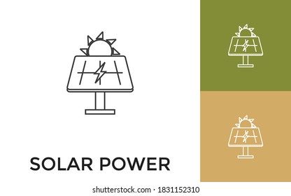 Editable Solar Power Thin Line Icon with Title. Useful For Mobile Application, Website, Software and Print Media.