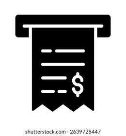 An editable solid style icon depicting withdrawal slip