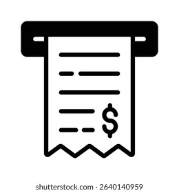 An editable solid style icon depicting withdrawal slip