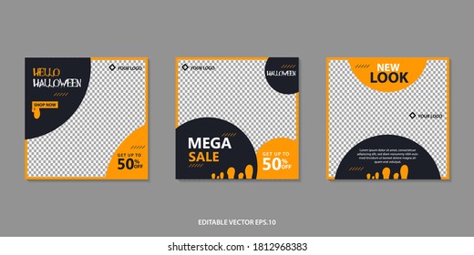 Editable Sosial media template Halloween sale background ,sale banner for web, poster design template, vector illustration eps.10