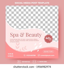 Diseño de plantillas de banner cuadrado de belleza y spa editable. Post en medios sociales de Spa, belleza y masaje. Vector de diseño plano con collage de fotos. Usable para medios sociales, banner y anuncios de internet