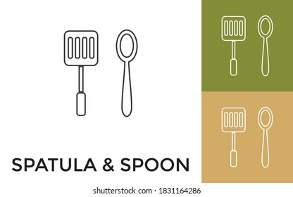 Editable Spatula & Spoon Thin Line Icon with Title. Useful For Mobile Application, Website, Software and Print Media.