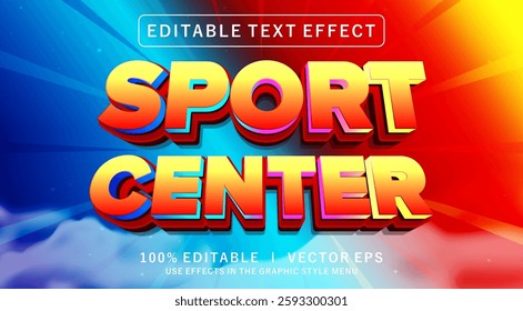 editable sport center 3d vector text effect with modern style design