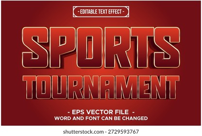 Efecto de texto de torneo deportivo editable - Vector rojo y dorado en negrita 3D Título