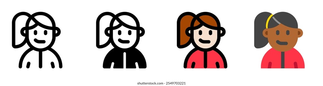 Editable sporty girl with ponytail hairstyle avatar vector icon. User, profile, identity, persona. Part of a big icon set family. Perfect for web and app interfaces, presentations, infographics, etc