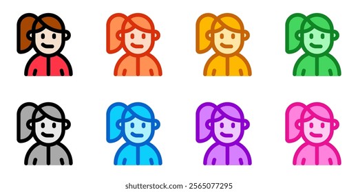 Editable sporty girl with ponytail hairstyle avatar vector icon. User, profile, identity, persona. Part of a big icon set family. Perfect for web and app interfaces, presentations, infographics, etc