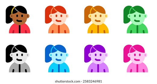 Editable sporty girl with ponytail hairstyle avatar vector icon. User, profile, identity, persona. Part of a big icon set family. Perfect for web and app interfaces, presentations, infographics, etc