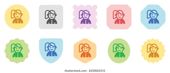 Menina esportiva editável com rabo de cavalo penteado avatar vetor ícone. Usuário, perfil, identidade, persona. Parte de uma grande família de conjuntos de ícones. Perfeito para interfaces web e app, apresentações, infográficos, etc