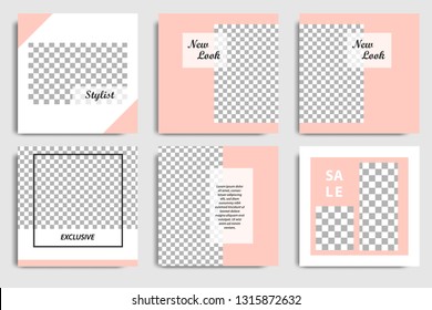 Editable square abstract geometric banner template for social media post and cover. Minimalist design background in soft orange pastel peach color. Vector illustration