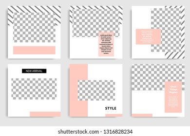 Editable square abstract geometric banner template for social media post and cover. Minimalist design background in soft orange pastel peach color. Vector illustration