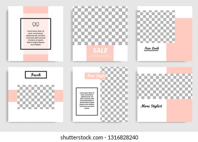 Editable square abstract geometric banner template for social media post and cover. Minimalist design background in soft orange pastel peach color. Vector illustration