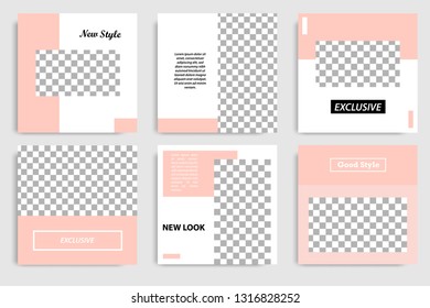 Editable square abstract geometric banner template for social media post and cover. Minimalist design background in soft orange pastel peach color. Vector illustration