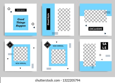 Editable square abstract geometric banner template. Minimalist design background in dark and light blue color. Vector illustration. Suitable for social media post and cover, web internet brochure.