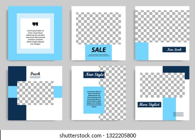Editable square abstract geometric banner template. Minimalist design background in dark and light blue color. Vector illustration. Suitable for social media post and cover, web internet brochure.