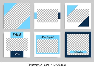 Editable square abstract geometric banner template. Minimalist design background in dark and light blue color. Vector illustration. Suitable for social media post and cover, web internet brochure.