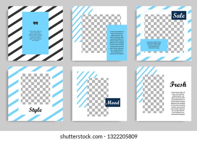 Editable square abstract geometric banner template. Minimalist design background in dark and light blue color. Vector illustration. Suitable for social media post and cover, web internet brochure.
