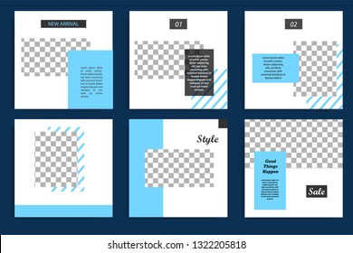 Editable square abstract geometric banner template. Minimalist design background in dark and light blue color. Vector illustration. Suitable for social media post and cover, web internet brochure.
