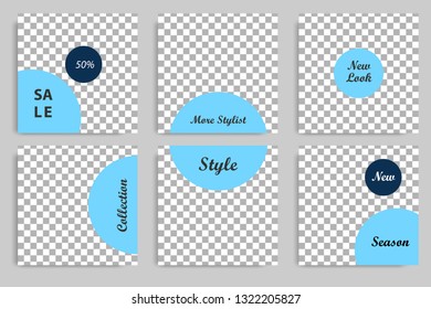 Editable square abstract geometric banner template. Minimalist design background in dark and light blue color. Vector illustration. Suitable for social media post and cover, web internet brochure.