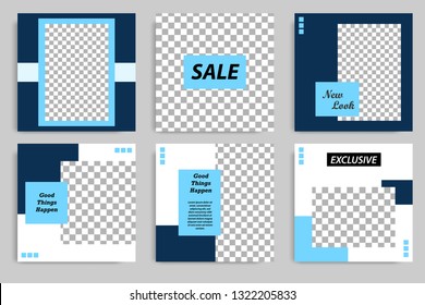 Editable square abstract geometric banner template. Minimalist design background in dark and light blue color. Vector illustration. Suitable for social media post and cover, web internet brochure.