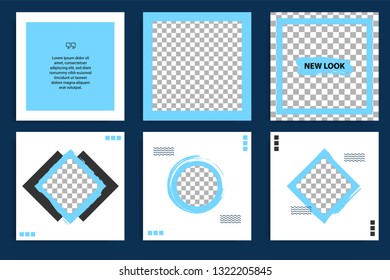 Editable square abstract geometric banner template. Minimalist design background in dark and light blue color. Vector illustration. Suitable for social media post and cover, web internet brochure.