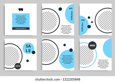 Editable square abstract geometric banner template. Minimalist design background in dark and light blue color. Vector illustration. Suitable for social media post and cover, web internet brochure.