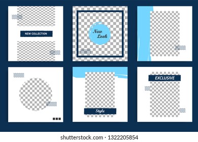 Editable square abstract geometric banner template. Minimalist design background in dark and light blue color. Vector illustration. Suitable for social media post and cover, web internet brochure.