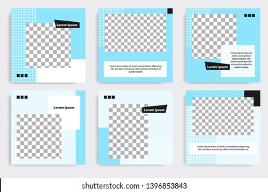 Editable square abstract geometric banner template. Minimalist design background in dark and light blue color. Vector illustration. Suitable for social media post and cover, web internet brochure.
