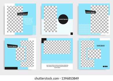 Editable square abstract geometric banner template. Minimalist design background in dark and light blue color. Vector illustration. Suitable for social media post and cover, web internet brochure.