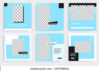 Editable square abstract geometric banner template. Minimalist design background in dark and light blue color. Vector illustration. Suitable for social media post and cover, web internet brochure.