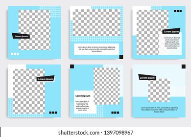 Editable square abstract geometric banner template. Minimalist design background in dark and light blue color. Vector illustration. Suitable for social media post and cover, web internet brochure.