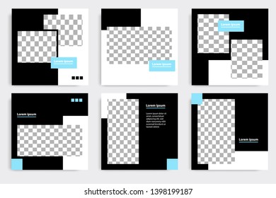 Editable square abstract geometric banner template. Minimalist design background in dark and light blue color. Vector illustration. Suitable for social media post and cover, web internet brochure.