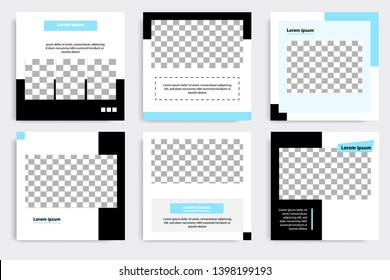 Editable square abstract geometric banner template. Minimalist design background in dark and light blue color. Vector illustration. Suitable for social media post and cover, web internet brochure.