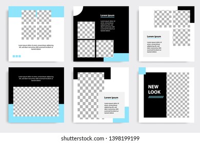 Editable square abstract geometric banner template. Minimalist design background in dark and light blue color. Vector illustration. Suitable for social media post and cover, web internet brochure.
