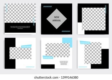Editable square abstract geometric banner template. Minimalist design background in dark and light blue color. Vector illustration. Suitable for social media post and cover, web internet brochure.