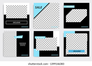 Editable square abstract geometric banner template. Minimalist design background in dark and light blue color. Vector illustration. Suitable for social media post and cover, web internet brochure.