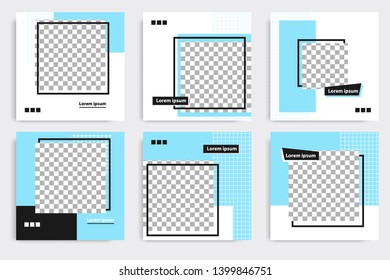 Editable square abstract geometric banner template. Minimalist design background in dark and light blue color. Vector illustration. Suitable for social media post and cover, web internet brochure.