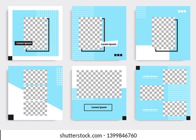 Editable square abstract geometric banner template. Minimalist design background in dark and light blue color. Vector illustration. Suitable for social media post and cover, web internet brochure.