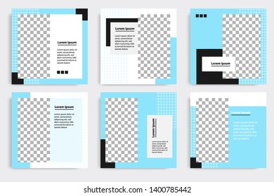 Editable square abstract geometric banner template. Minimalist design background in dark and light blue color. Vector illustration. Suitable for social media post and cover, web internet brochure.