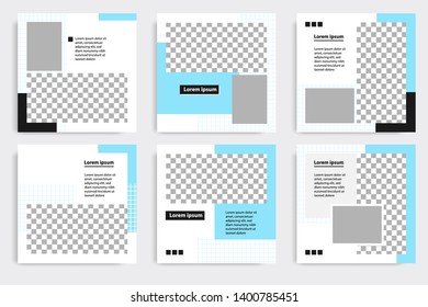 Editable square abstract geometric banner template. Minimalist design background in dark and light blue color. Vector illustration. Suitable for social media post and cover, web internet brochure.