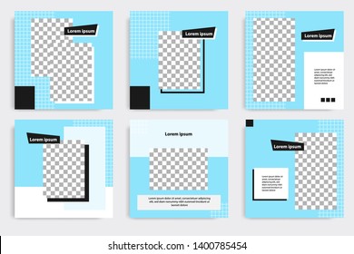 Editable square abstract geometric banner template. Minimalist design background in dark and light blue color. Vector illustration. Suitable for social media post and cover, web internet brochure.