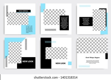 Editable Square Abstract Geometric Banner Template. Minimalist Design Background In Dark And Light Blue Color. Vector Illustration. Suitable For Social Media Post And Cover, Web Internet Brochure.