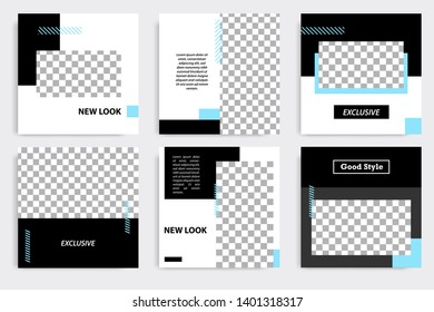 Editable square abstract geometric banner template. Minimalist design background in dark and light blue color. Vector illustration. Suitable for social media post and cover, web internet brochure.