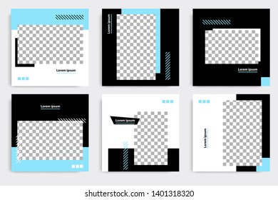 Editable square abstract geometric banner template. Minimalist design background in dark and light blue color. Vector illustration. Suitable for social media post and cover, web internet brochure.