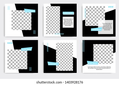 Editable square abstract geometric banner template. Minimalist design background in dark and light blue color. Vector illustration. Suitable for social media post and cover, web internet brochure.