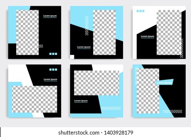 Editable square abstract geometric banner template. Minimalist design background in dark and light blue color. Vector illustration. Suitable for social media post and cover, web internet brochure.