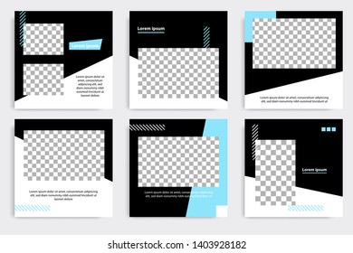Editable square abstract geometric banner template. Minimalist design background in dark and light blue color. Vector illustration. Suitable for social media post and cover, web internet brochure.