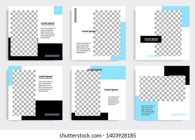 Editable square abstract geometric banner template. Minimalist design background in dark and light blue color. Vector illustration. Suitable for social media post and cover, web internet brochure.